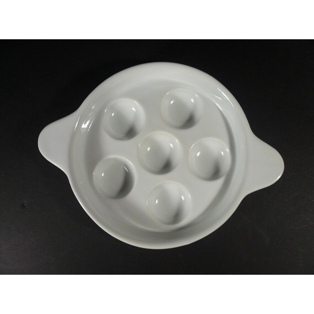 White Porcelain Snail Mushroom 6 Well Footed Escargot Casserole Dish Plate 6½"